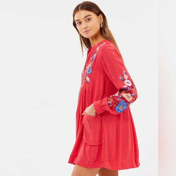 Free People Mia Gauze Embroidered Floral Print Mini Dress - Picture 3 of 5